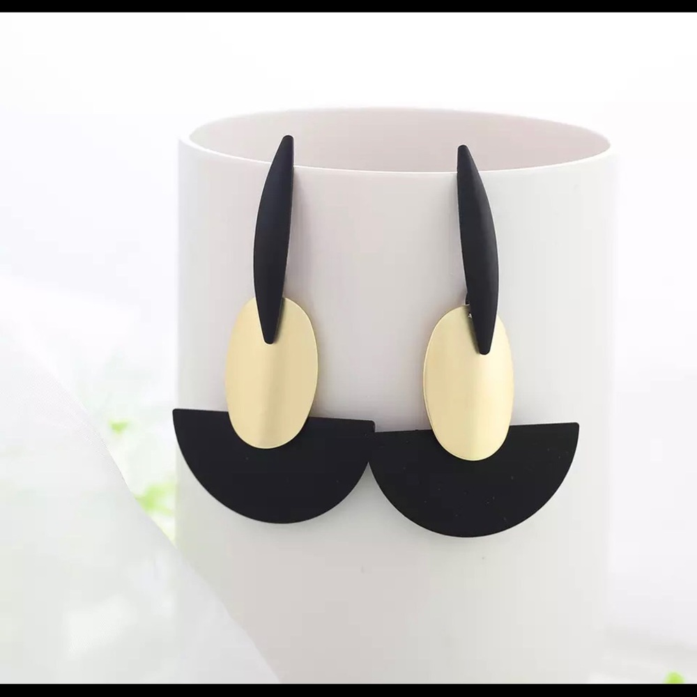 Black Golden Geometric Hanging Earrings
